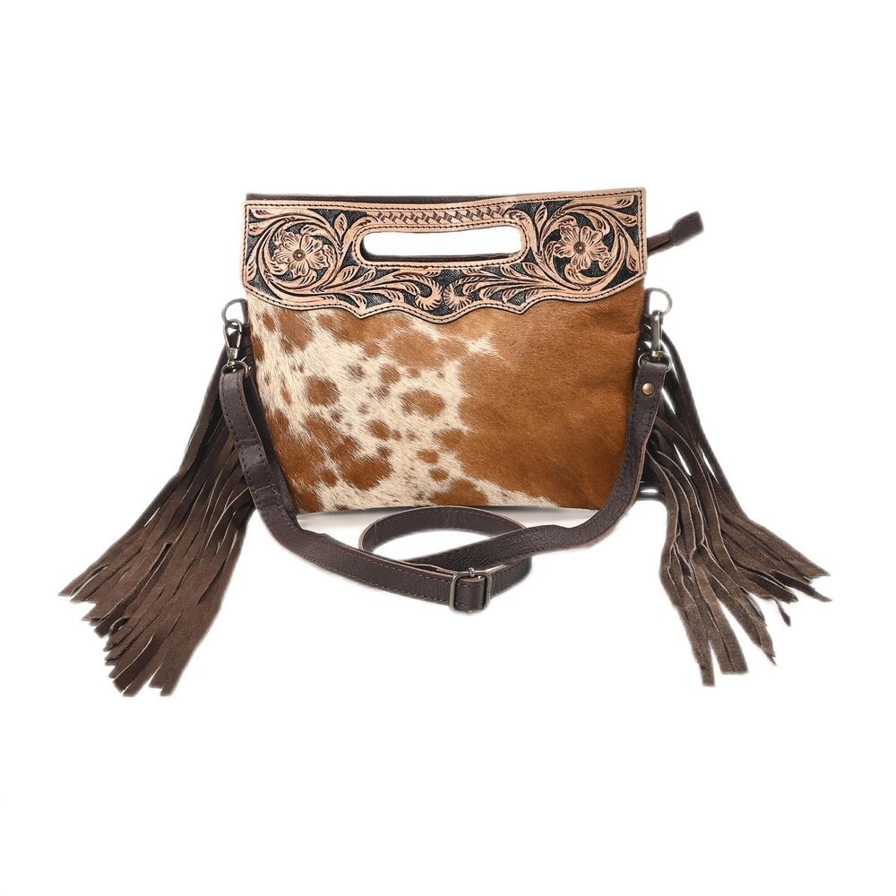 4774 Cowhide Leather Crossbody Sling Bag – Hand-Tooled Western Purse